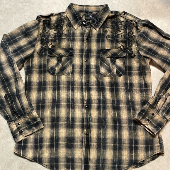 POP ICON man’s long sleeve snap down brown/black western look shirt size 2Xl - Picture 1 of 8